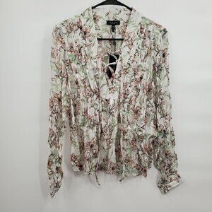 Rag & Bone Long Sleeves Sachi Floral Lattice Top Women Size XS NWT V Neck